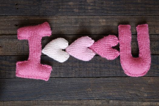 Amazing valentine background in pink colour, symbol of heart, i love you message, rose flower, all gift make handmade, knit from yarn, Valentines day on feb 14 is romantic day for love