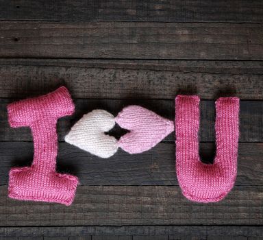 Amazing valentine background in pink colour, symbol of heart, i love you message, rose flower, all gift make handmade, knit from yarn, Valentines day on feb 14 is romantic day for love