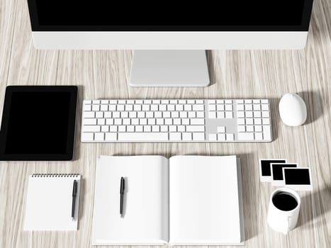 High angle view of a setting table of business workplace, shot in office, home work space