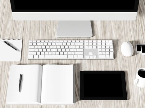 High angle view of a setting table of business workplace, shot in office, home work space