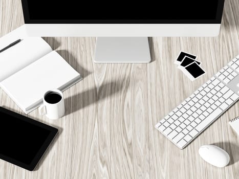 High angle view of a setting table of business workplace, shot in office, home work space