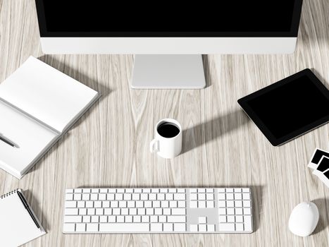 High angle view of a setting table of business workplace, shot in office, home work space