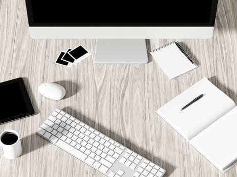 High angle view of a setting table of business workplace, shot in office, home work space