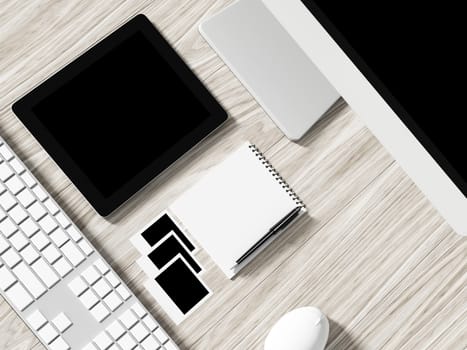 High angle view of a setting table of business workplace, shot in office, home work space