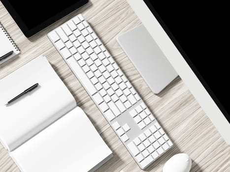 High angle view of a setting table of business workplace, shot in office, home work space