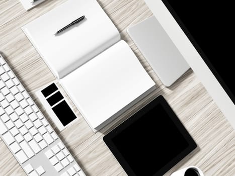 High angle view of a setting table of business workplace, shot in office, home work space