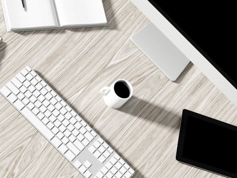 High angle view of a setting table of business workplace, shot in office, home work space