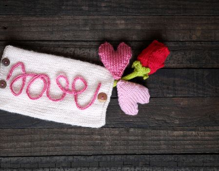 Amazing valentine background in pink colour, symbol of heart, i love you message, rose flower, all gift make handmade, knit from yarn, Valentines day on feb 14 is romantic day for love