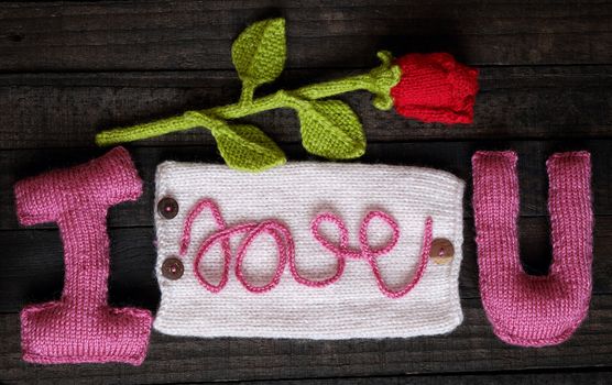 Amazing valentine background in pink colour, symbol of heart, i love you message, rose flower, all gift make handmade, knit from yarn, Valentines day on feb 14 is romantic day for love