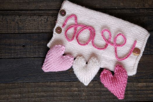 Amazing valentine background in pink colour, symbol of heart, i love you message, rose flower, all gift make handmade, knit from yarn, Valentines day on feb 14 is romantic day for love