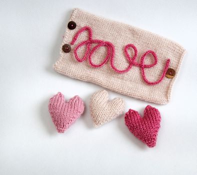 Amazing valentine background in pink colour, symbol of heart, i love you message, rose flower, all gift make handmade, knit from yarn, Valentines day on feb 14 is romantic day for love