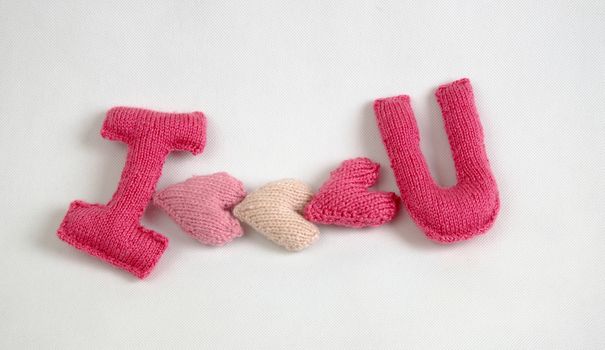 Amazing valentine background in pink colour, symbol of heart, i love you message, rose flower, all gift make handmade, knit from yarn, Valentines day on feb 14 is romantic day for love