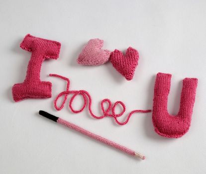 Amazing valentine background in pink colour, symbol of heart, i love you message, rose flower, all gift make handmade, knit from yarn, Valentines day on feb 14 is romantic day for love