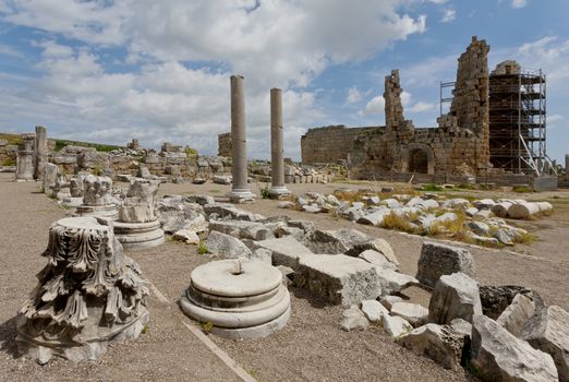 Archeological Ruins of Perga in Turkey with the Hellenistic Gates