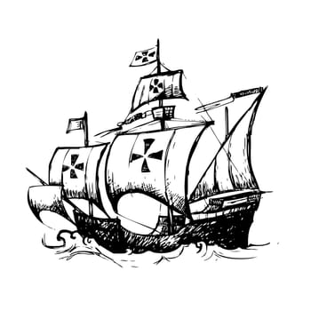 Columbus ship hand drawn by pencil , use  for Columbus day