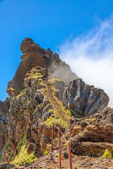 Hiking trail from mountain Pico Arieiro to Pico Ruivo, Madeira