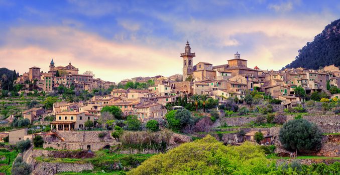 Monastery and hilltop town Valdemossa, Mallorca, Spain. This is the place where George Sand and Frederic Chopin spent their holidays in 1838.