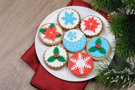 cookies decorated with marzipan on the Christmas theme