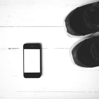 fitness equipment:running shoes,smartphone black and white color style