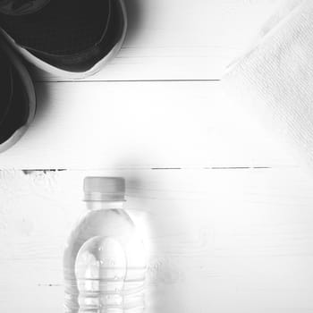 fitness equipment:running shoes,water bottle,towel black and white color style