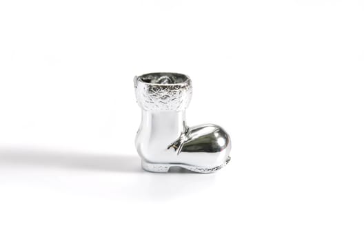 silver Santa's boot isolated on white background