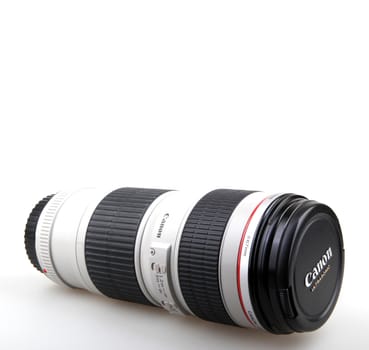 AYTOS, BULGARIA - DECEMBER 11, 2015: Canon EF 70-200mm f/4L USM Lens. Canon Inc. is a Japanese multinational corporation specialized in the manufacture of imaging and optical products.