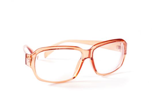 Photo of baby brown  eyeglasses on white background