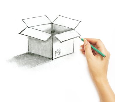 Hand draws a pencil post box on a white background