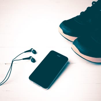 fitness equipment:running shoes,smartphone vintage style