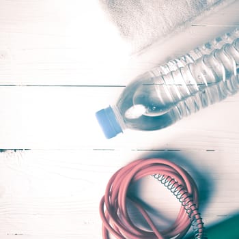 fitness equipment:water bottle,towel,rope vintage style