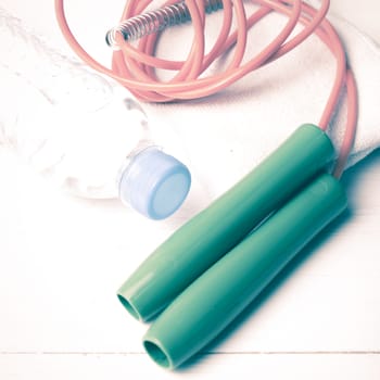fitness equipment:water bottle,towel,rope vintage style