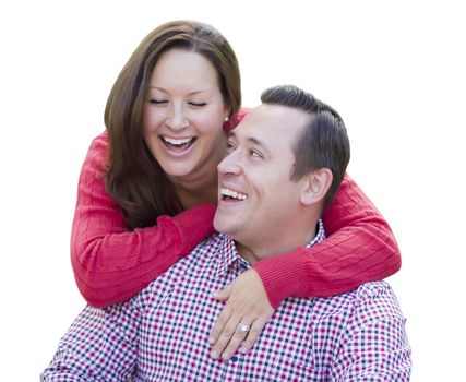 Attractive Happy Caucasian Couple Laughing Isolated on a White Background.