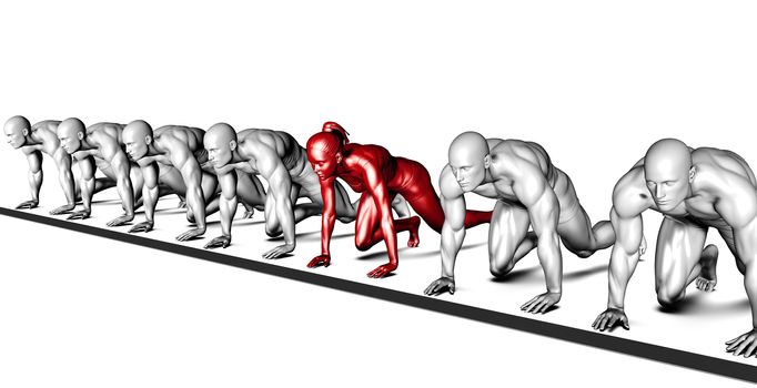 Lone Female Competing Against Males in a Race