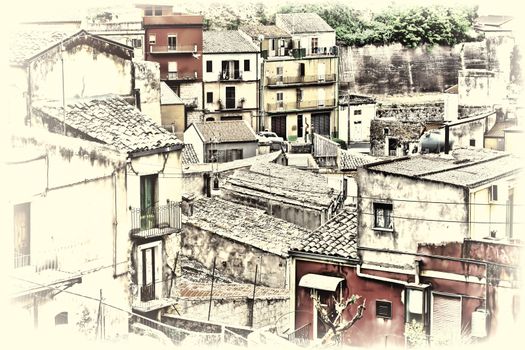 View to Historic Center City of Piazza Armerina in Sicily, Vintage Style Toned Picture