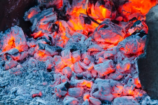The glowing embers campfire a close up