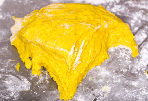 Saffron Bun Dough close up.