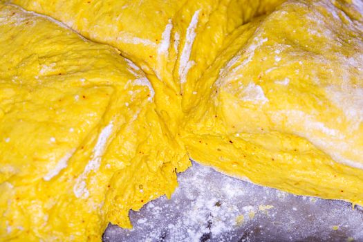 Saffron Bun Dough close up.