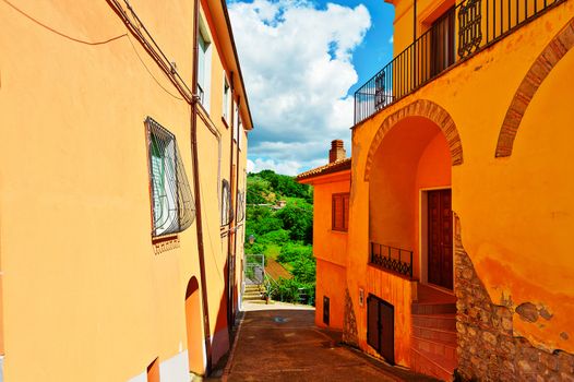 Narrow Street with Old Buildings in Italian City 