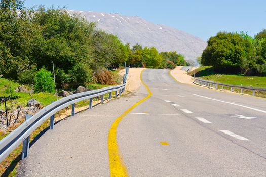 Asphalt Road on the Golan Heights in Israel