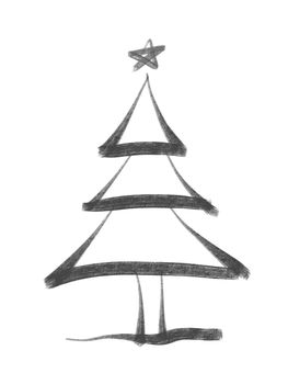 ink and watercolor Christmas tree isolated on a white background
