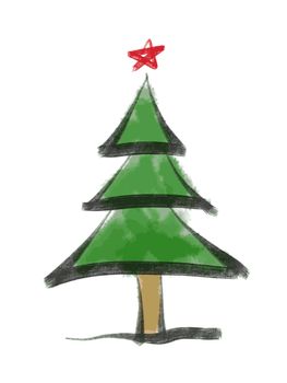 ink and watercolor Christmas tree isolated on a white background