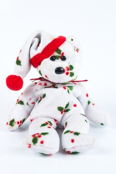 bear doll with christmas hat and suit on white background