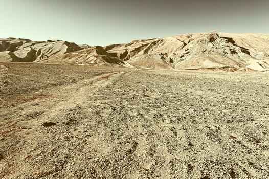 Rocky Hills of the Negev Desert in Israel, Vintage Style Toned Picture