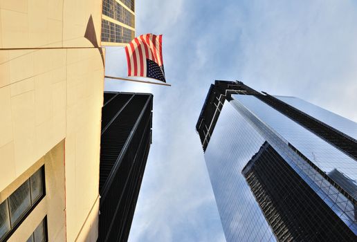 USA flag on NYC skyscraper background