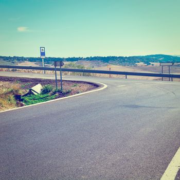 Crossroads on the Background of the Autumn Landscape in Spain, Instagram Effect