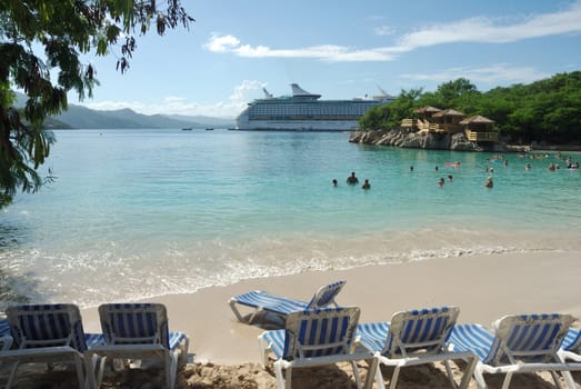 Beach on Haiti on Criuse ship background