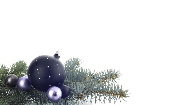 Christmas decoration with ball ornaments over white background
