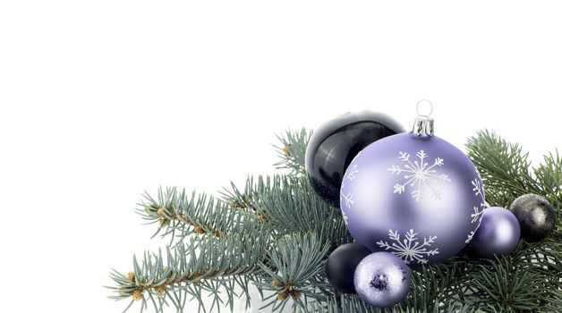 Christmas decoration with ball ornaments over white background