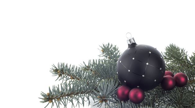 Christmas decoration with ball ornaments over white background