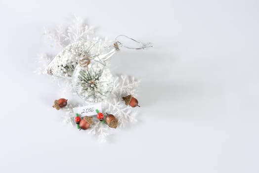 New year and christmas decoration on white background